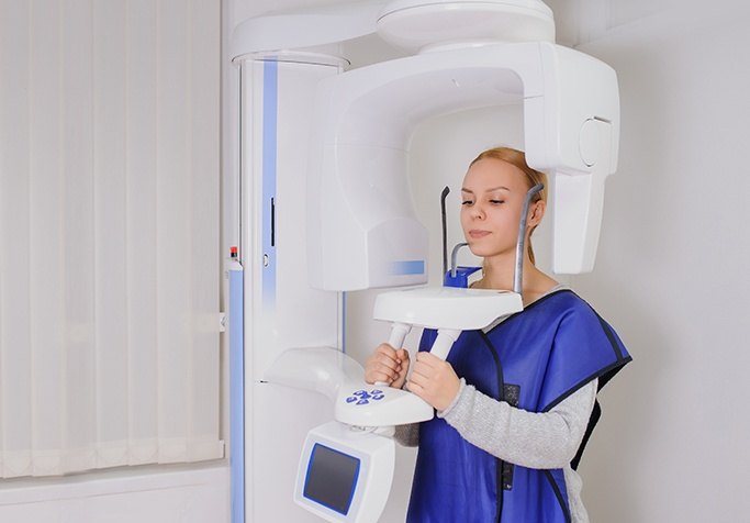 woman in cone beam scanner