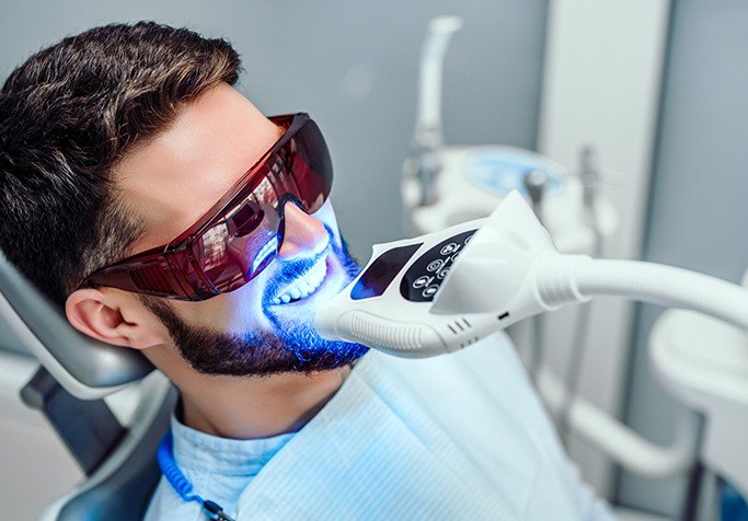 man getting in office teeth whitening